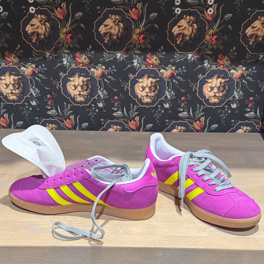 Adidas Purple and Neon Yellow Gazelles